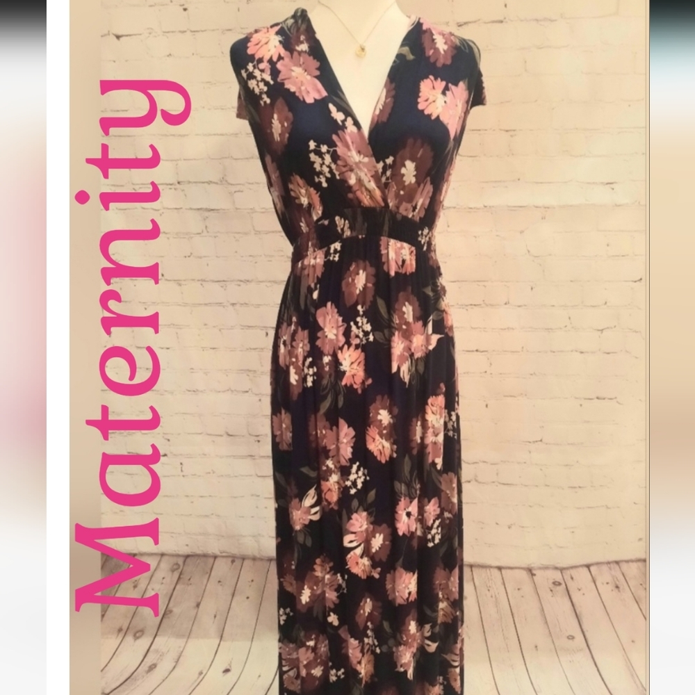Navy Floral Print Maxi Dress - Isabel Maternity - Size: Medium